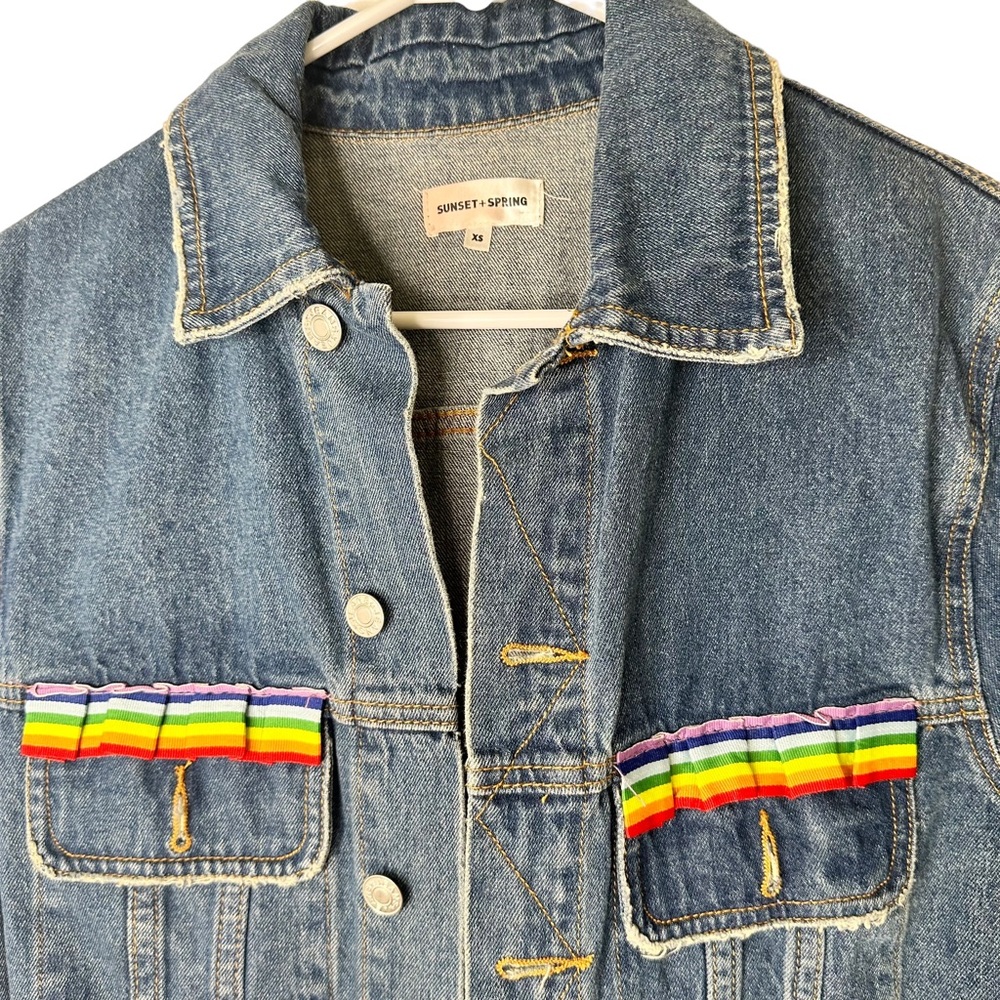 Sunset & Spring Bloomingdales Rainbow Ruffle Denim Jacket XS - Picture 3 of 5